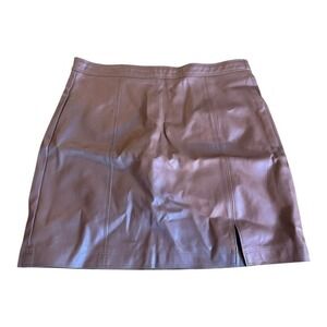 Altard State Faux Leather Mini Skirt Brown Zipper Slit‎ Size L